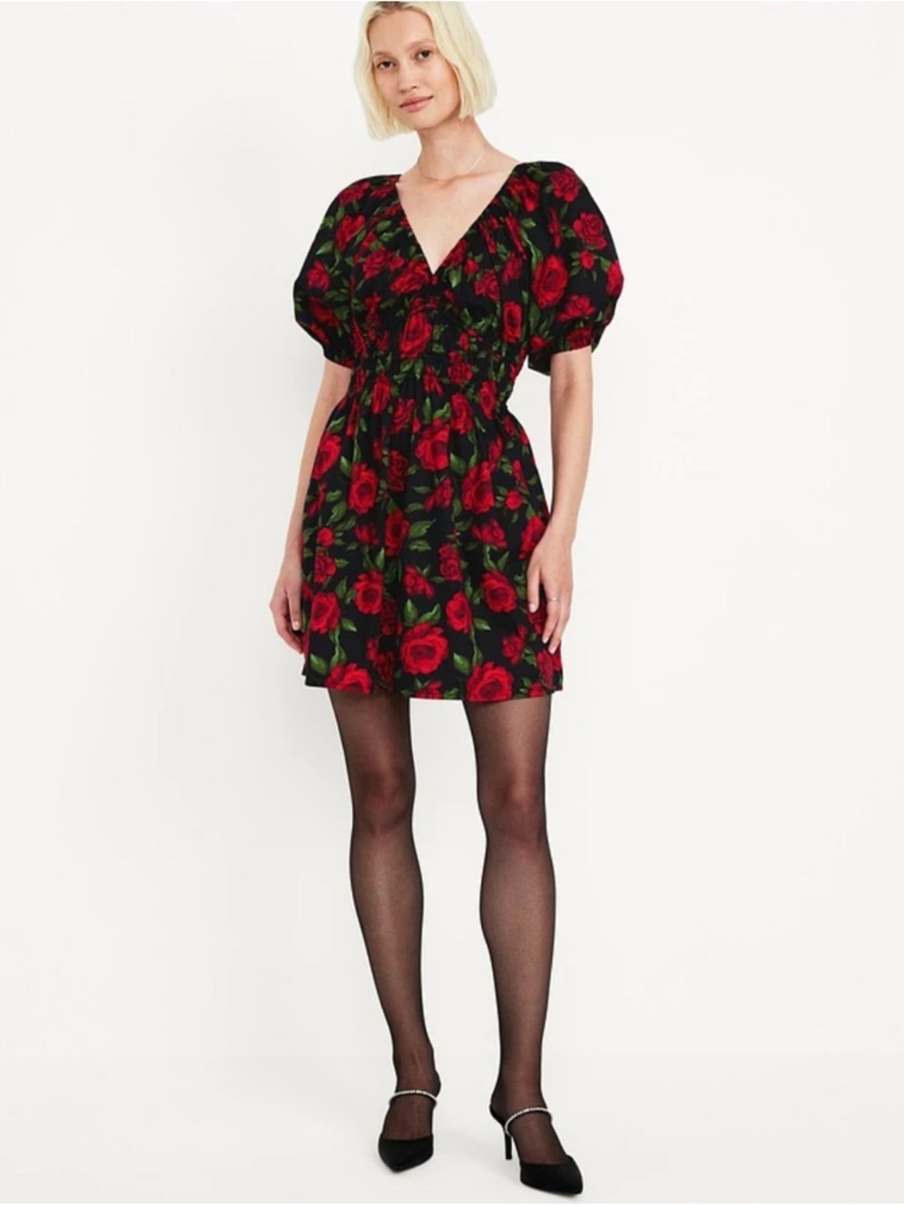 Old Navy Waist Defining Mini Dress Red Rose Pocketed Size Medium